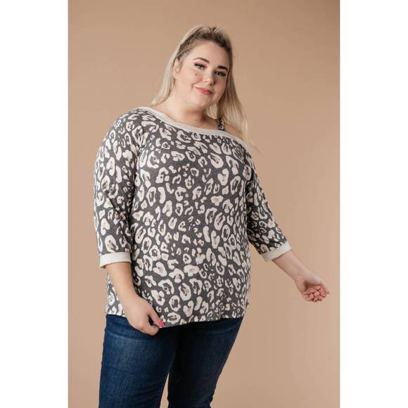 NEW NOW N FOREVER grin & bare it animal print top in grey/leopard print - Picture 2 of 3